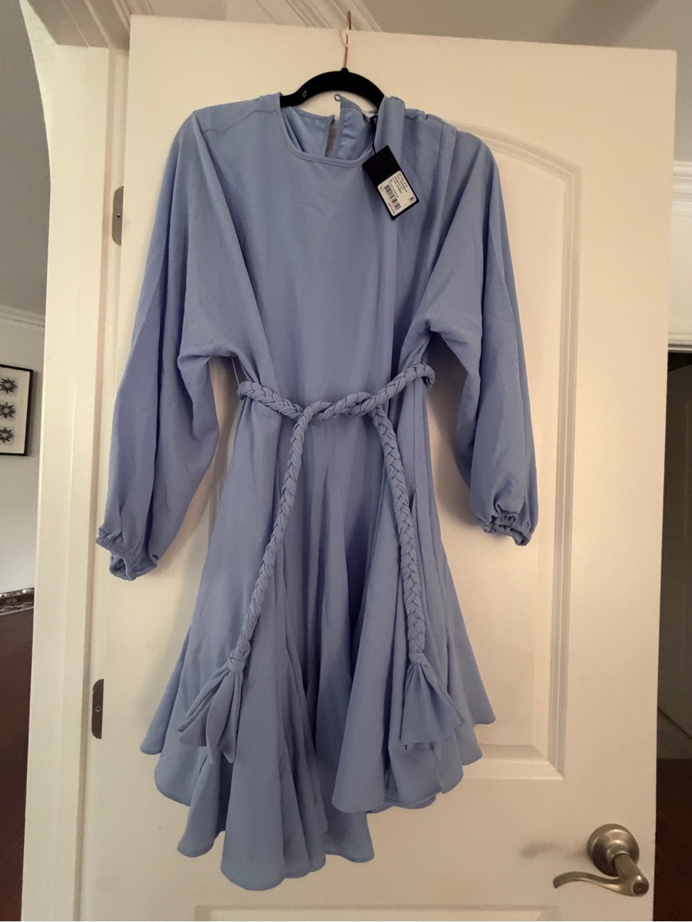 Gianni Bini Light Blue Long Sleeve Braided-Belt Casual Dress